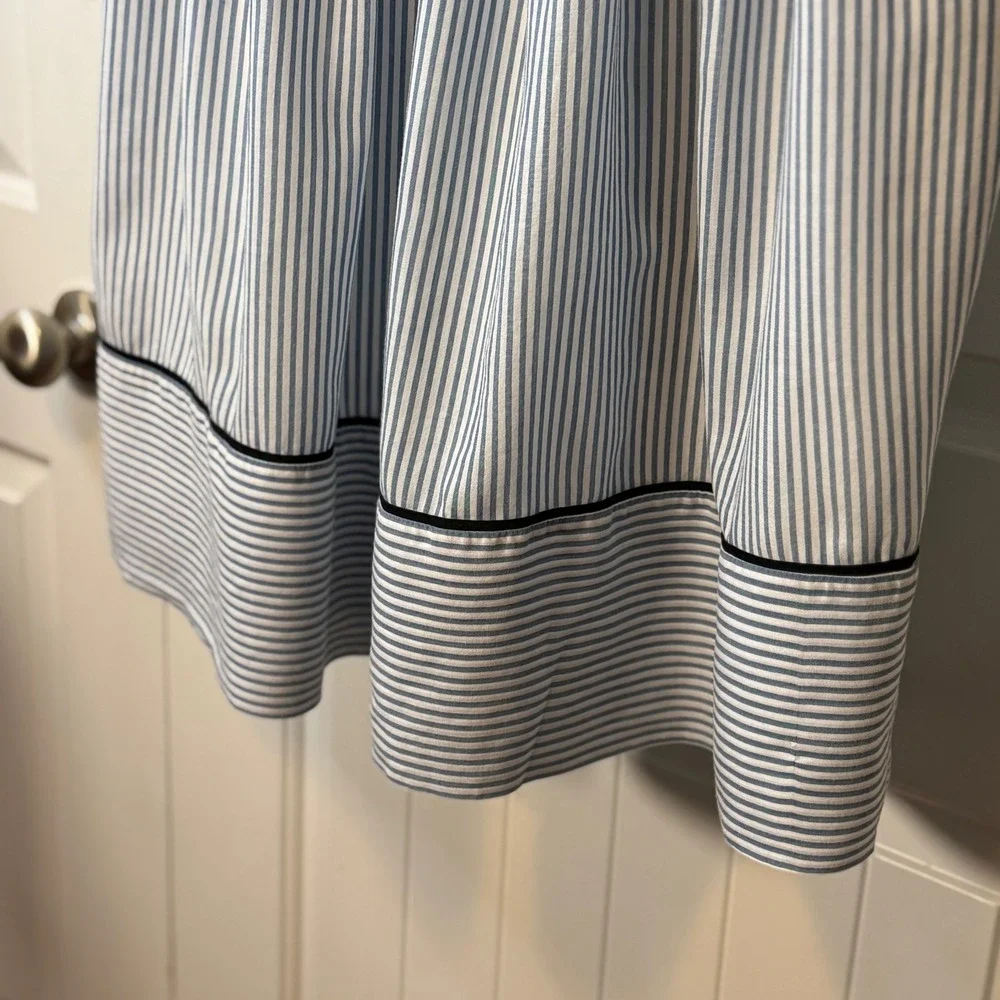 LOFT Eyelet Striped Fit & Flare Dress Blue White Black Petite 10P Sleeveless - Picture 6 of 12